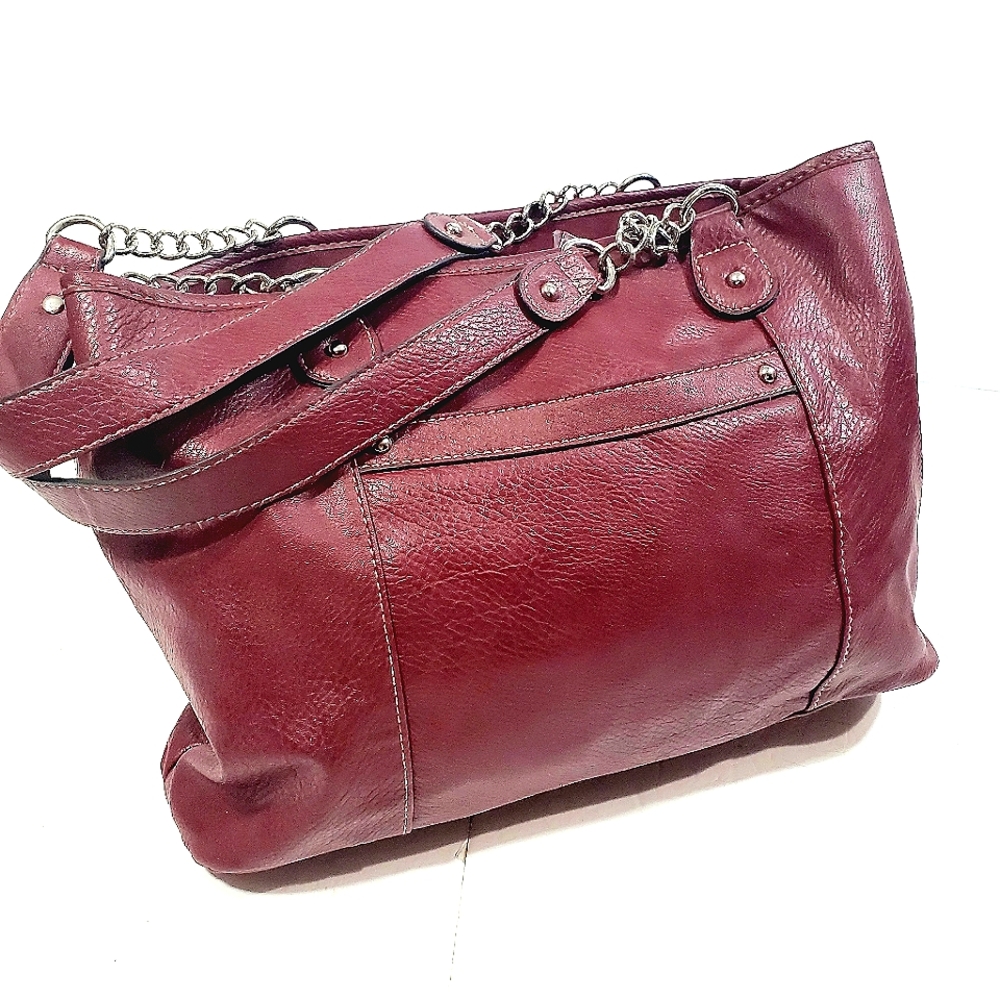 Croft & Barrow Burgundy Faux Leather Double Handle Satchel Bag Shoulder Bag EUC